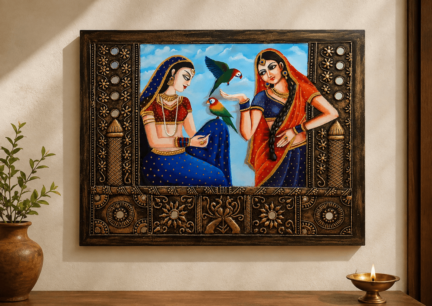 Women with Parrots – Traditional Indian Artwork